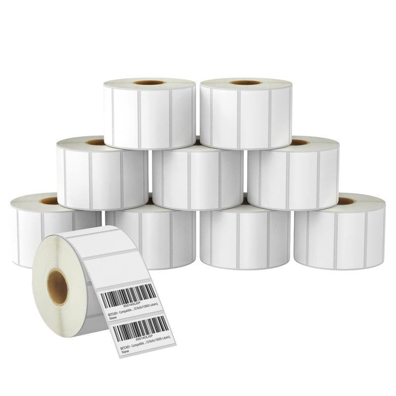 BETCKEY - 2" x 1.5" (51 mm x 38 mm) UPC Barcode & Address Labels Compatible with Zebra & Rollo Label Printer,Premium Adhesive & Perforated [10 Rolls, 10000 Labels] - Image 1